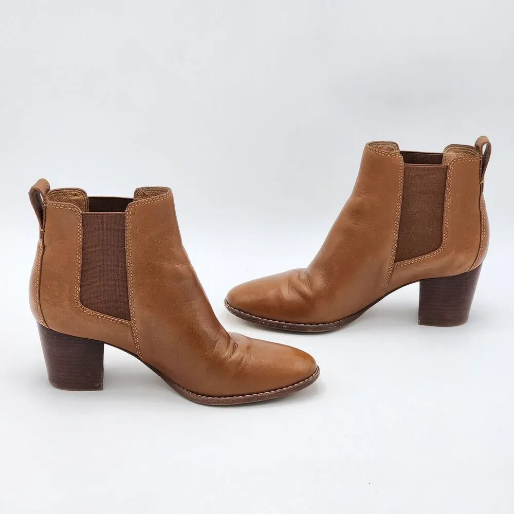 Madewell Regan Chelsea Brown Leather Block Heeled Ankle Boots Size 8 - Picture 4 of 10